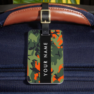 Orange Camouflage Pattern, Your name, Personalise Luggage Tag