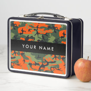 Orange Camouflage Pattern, Your name, Personalise Metal Lunch Box