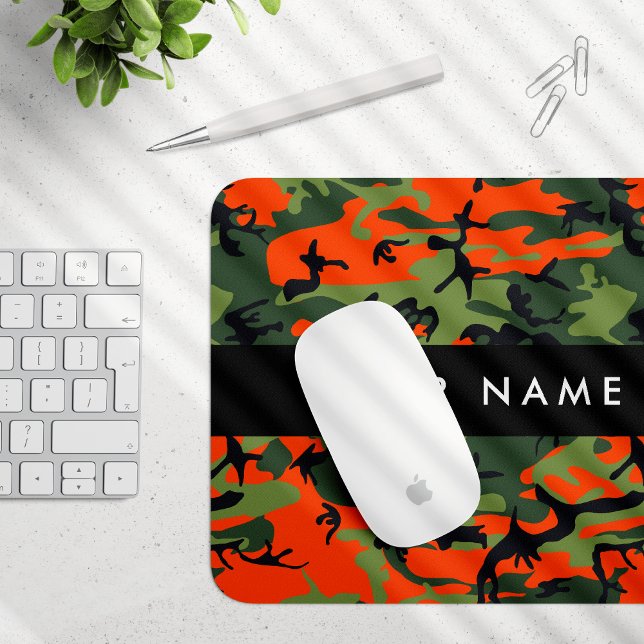 Orange Camouflage Pattern, Your name, Personalise Mouse Mat (Creator Uploaded)