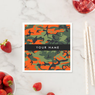 Orange Camouflage Pattern, Your name, Personalise Napkin