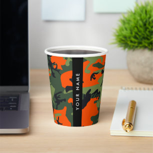 Orange Camouflage Pattern, Your name, Personalise Paper Cups