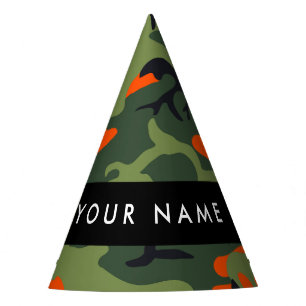 Orange Camouflage Pattern, Your name, Personalise Party Hat