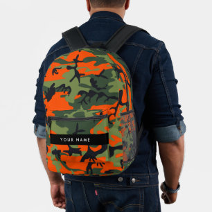Orange Camouflage Pattern, Your name, Personalise Printed Backpack