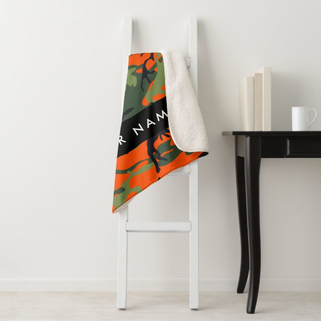 Orange Camouflage Pattern, Your name, Personalise Sherpa Blanket (In Situ)