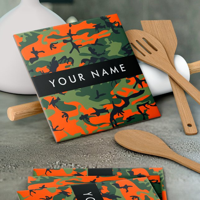 Orange Camouflage Pattern, Your name, Personalise Tile (Creator Uploaded)