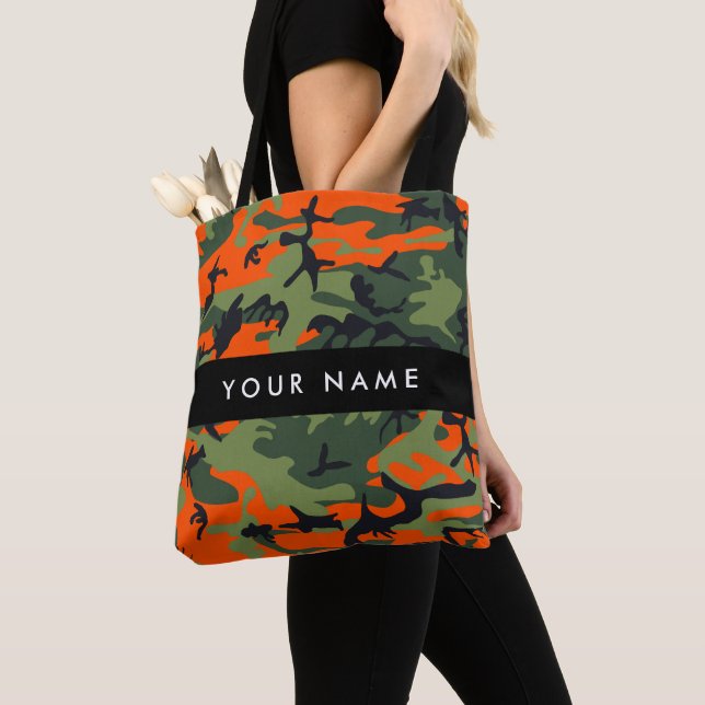 Orange Camouflage Pattern, Your name, Personalise Tote Bag (Close Up)
