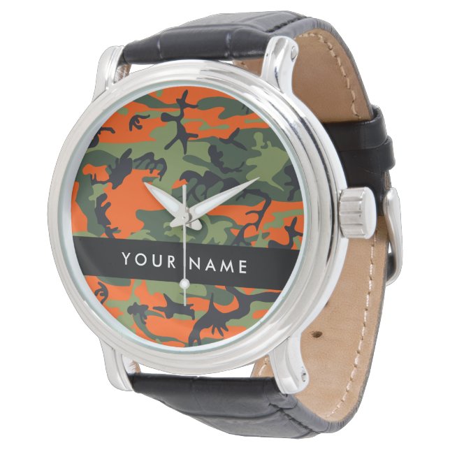 Orange Camouflage Pattern, Your name, Personalise Watch (Angled)