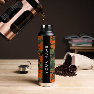 Orange Camouflage Pattern, Your name, Personalise Water Bottle
