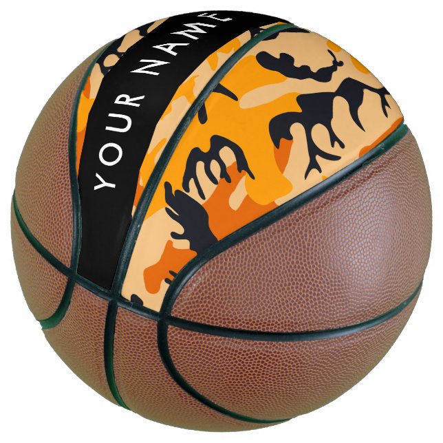 Orange Camouflage Your name Personalise Basketball (Angled)