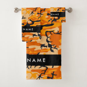Orange Camouflage Your name Personalise Bath Towel Set