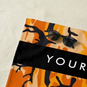 Orange Camouflage Your name Personalise Beach Towel