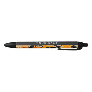 Orange Camouflage Your name Personalise Black Ink Pen