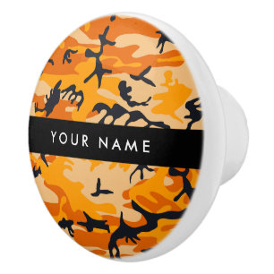 Orange Camouflage Your name Personalise Ceramic Knob