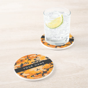 Orange Camouflage Your name Personalise Coaster