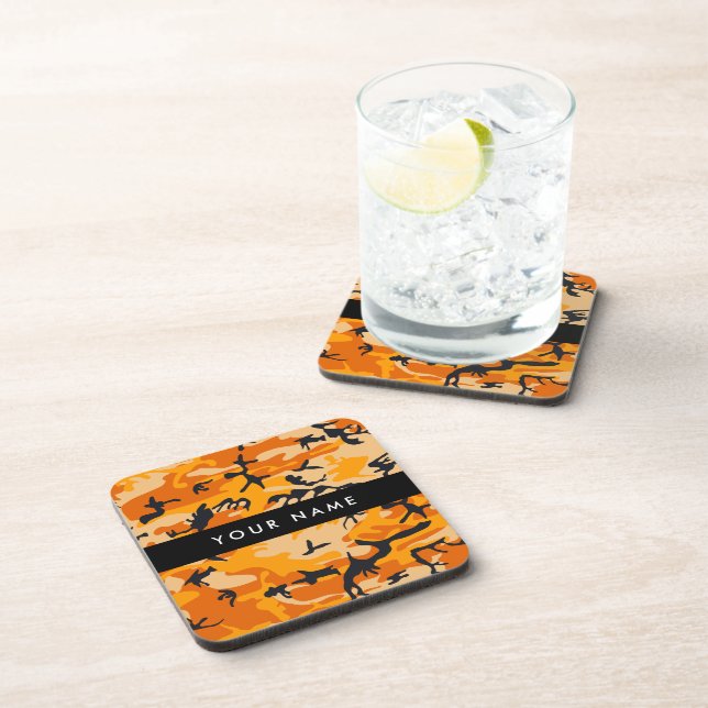 Orange Camouflage Your name Personalise Coaster (Right Side)