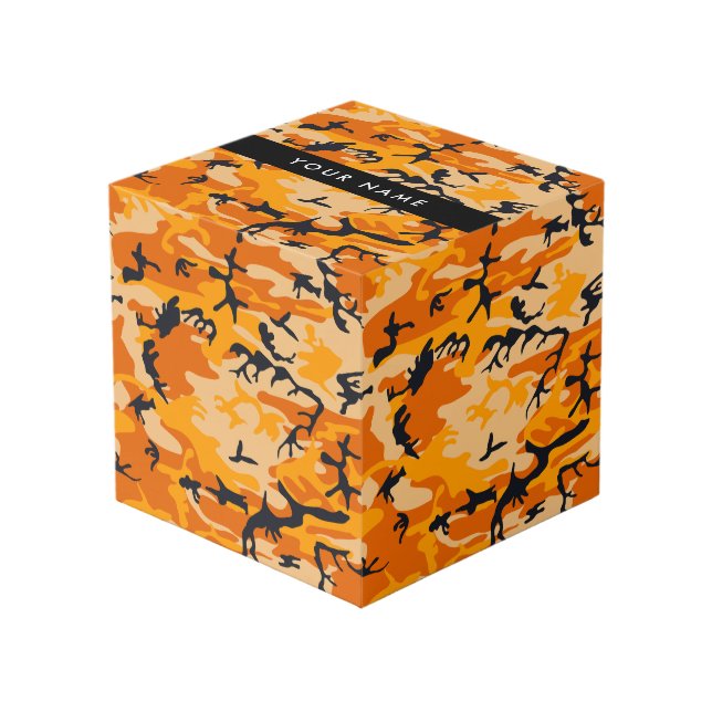 Orange Camouflage Your name Personalise Cube (Front Angled)