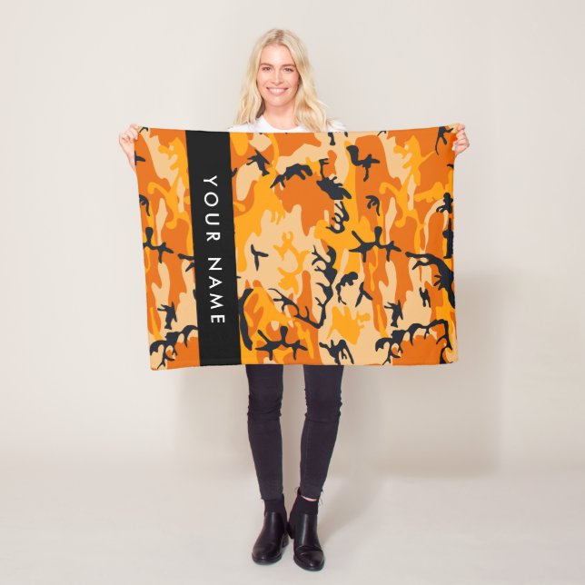 Orange Camouflage Your name Personalise Fleece Blanket (In Situ)