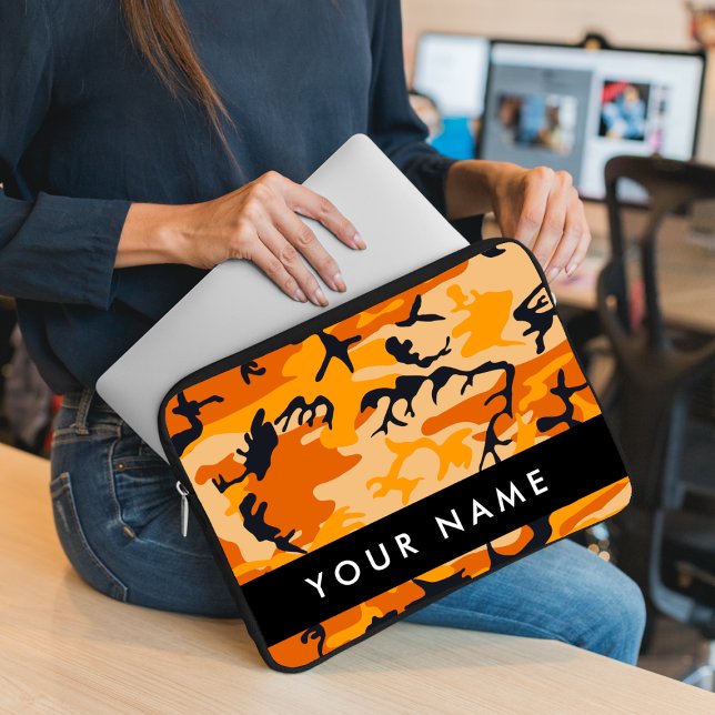 Orange Camouflage Your name Personalise Laptop Sleeve (Creator Uploaded)