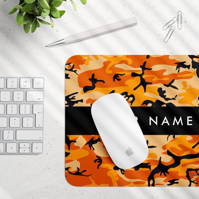 Orange Camouflage Your name Personalise Mouse Mat (Creator Uploaded)