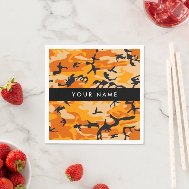 Orange Camouflage Your name Personalise Napkin (Insitu)