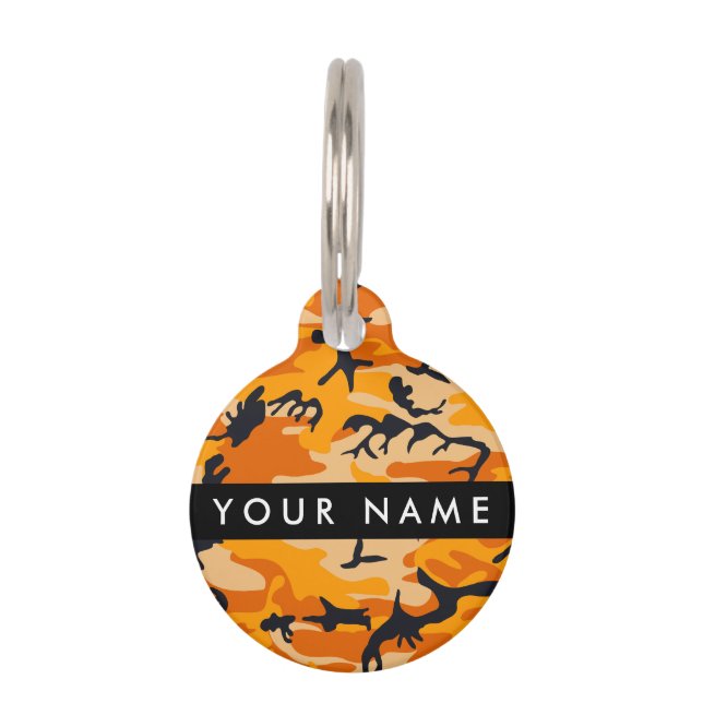 Orange Camouflage Your name Personalise Pet Tag (Front)
