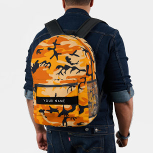 Orange Camouflage Your name Personalise Printed Backpack