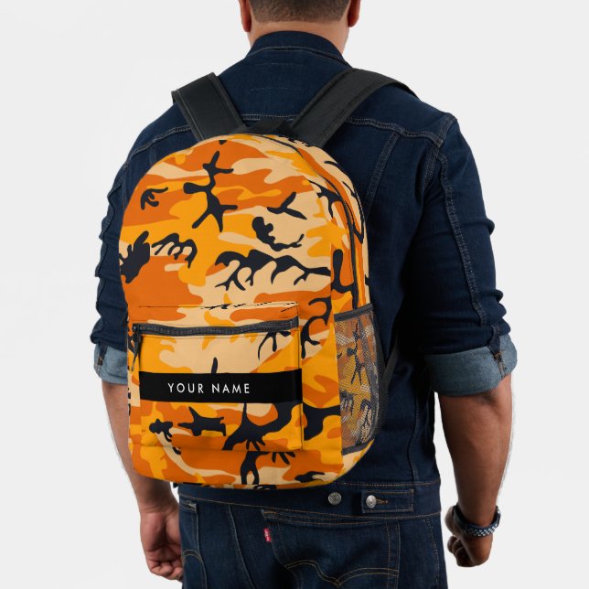 Orange Camouflage Your name Personalise Printed Backpack (Insitu (Model))