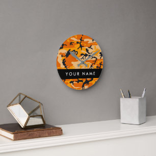 Orange Camouflage Your name Personalise Round Clock