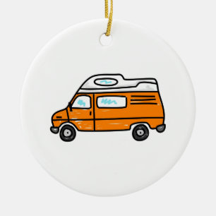 Orange Campervan Ceramic Tree Decoration
