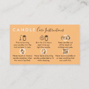 Orange Candle Care Instructions Business Card