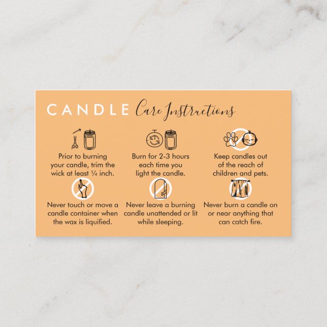 Orange Candle Care Instructions Business Card (Back)