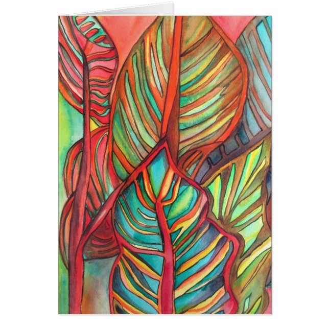 Orange Canna leaves watercolor original art (Front)