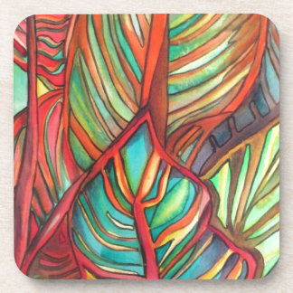 Orange Canna leaves watercolor original art Coaster