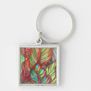 Orange Canna leaves watercolor original art Key Ring