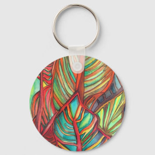 Orange Canna leaves watercolor original art Key Ring