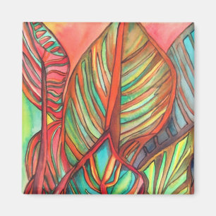 Orange Canna leaves watercolor original art Magnet