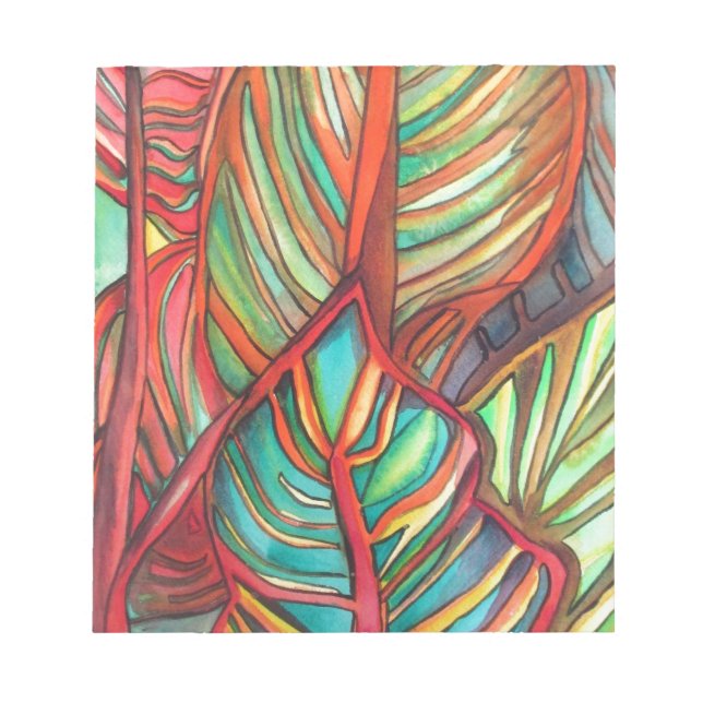 Orange Canna leaves watercolor original art Notepad (Front)