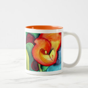 Orange Canna lily flower original watercolor art Two-Tone Coffee Mug