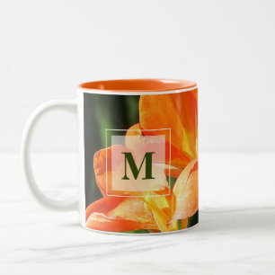 Orange Canna Lily Monogram Two-Tone Coffee Mug