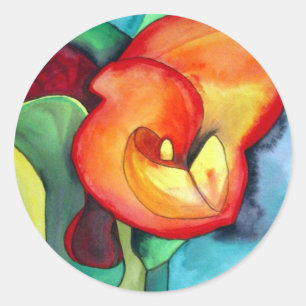 Orange Canna lily original watercolor art Classic Round Sticker