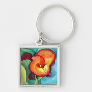 Orange Canna lily original watercolor art Key Ring