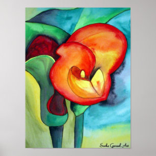 Orange Canna lily original watercolor art Poster