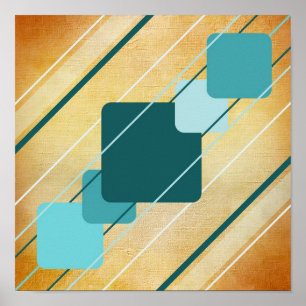Orange Canvas Teal Geometric AP0010 Posters