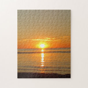 Orange Cape Cod Sunset over the Beach Jigsaw Puzzle