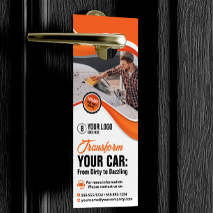 Orange Car Washing Waxing Auto Detailing Service Door Hanger