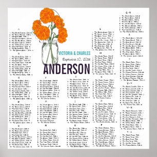 Orange Carnation Modern Mason Jar Seating Chart