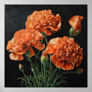 Orange Carnations Flower Art Print Poster