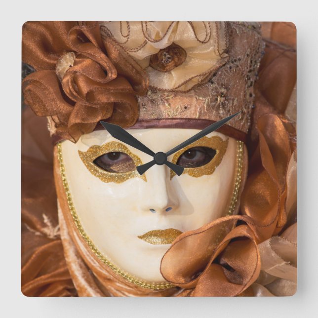Orange Carnival costume, Venice Square Wall Clock (Front)