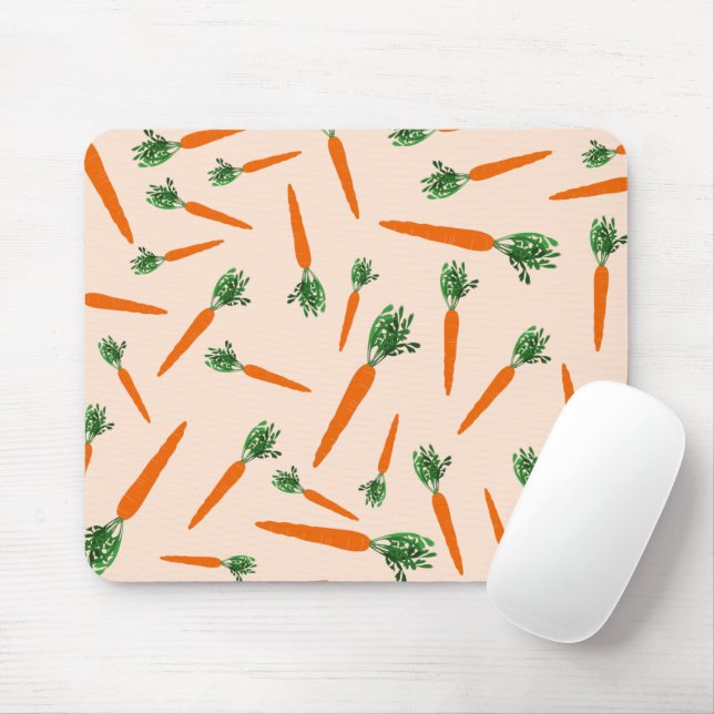 Orange Carrot Pattern Mouse Mat (With Mouse)