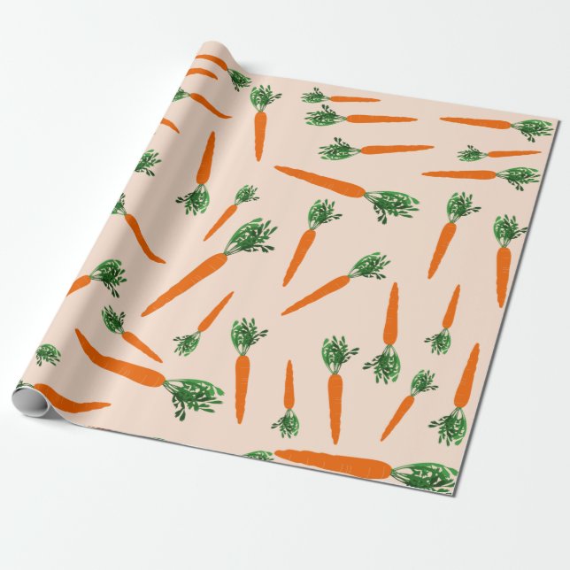 Orange Carrot Pattern Wrapping Paper (Unrolled)
